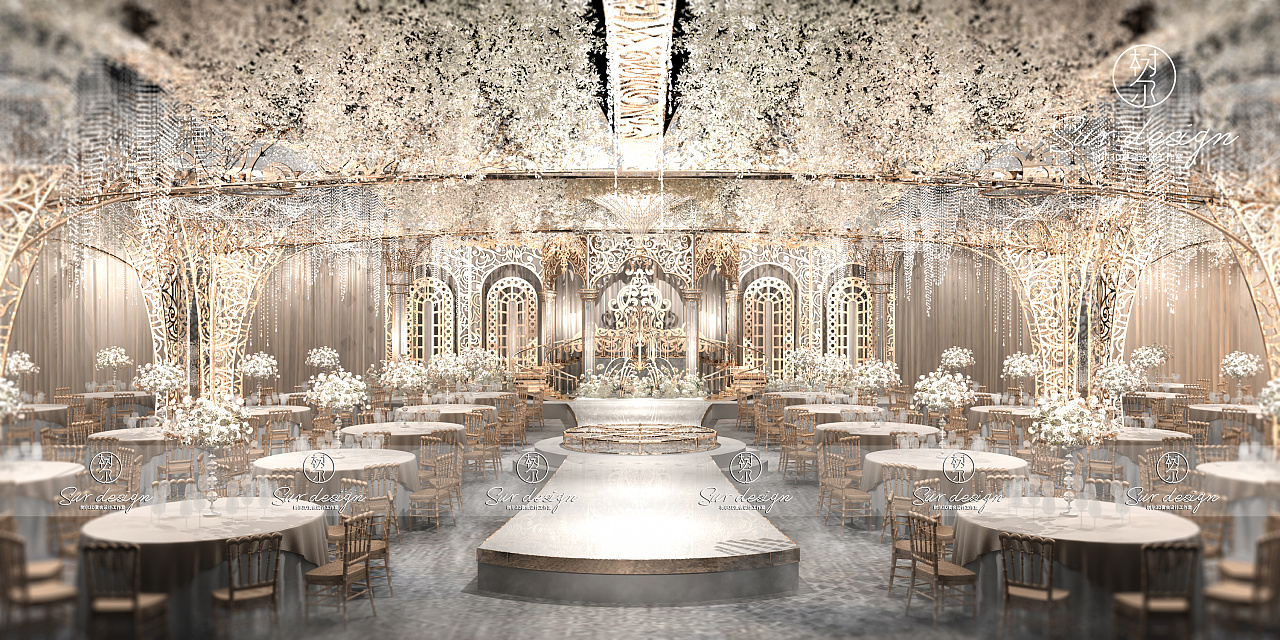 surdesign香槟系婚礼宴会3d效果图|三维|场景|树尔设计工作室 - 原创