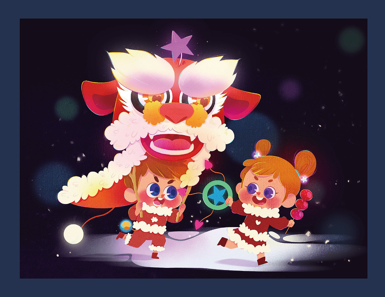 过年时候画的一版舞狮,欢欢喜喜过大年!