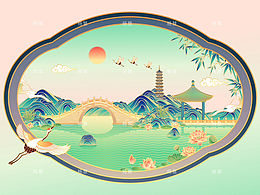 江苏扬州瘦西湖风景矢量插画
