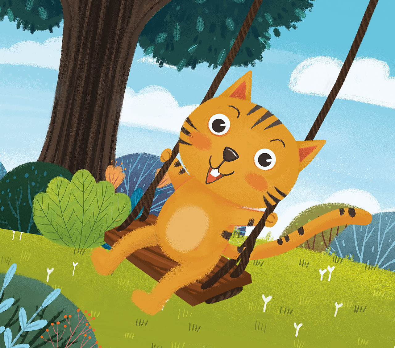 《荡秋千》|插画|绘本|荞麦hui_原创作品-站酷zcool