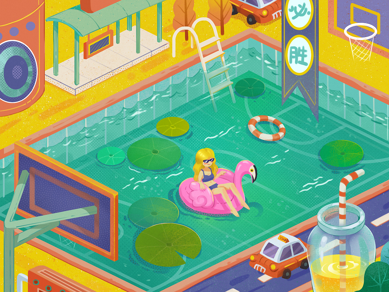游泳池狂想曲（圖ZMTg2MDMxMzc2） - 商業(yè)插畫 - 站酷設(shè)計(jì)師nanxiyanhuo原創(chuàng)素材 - 站酷ZCOOL