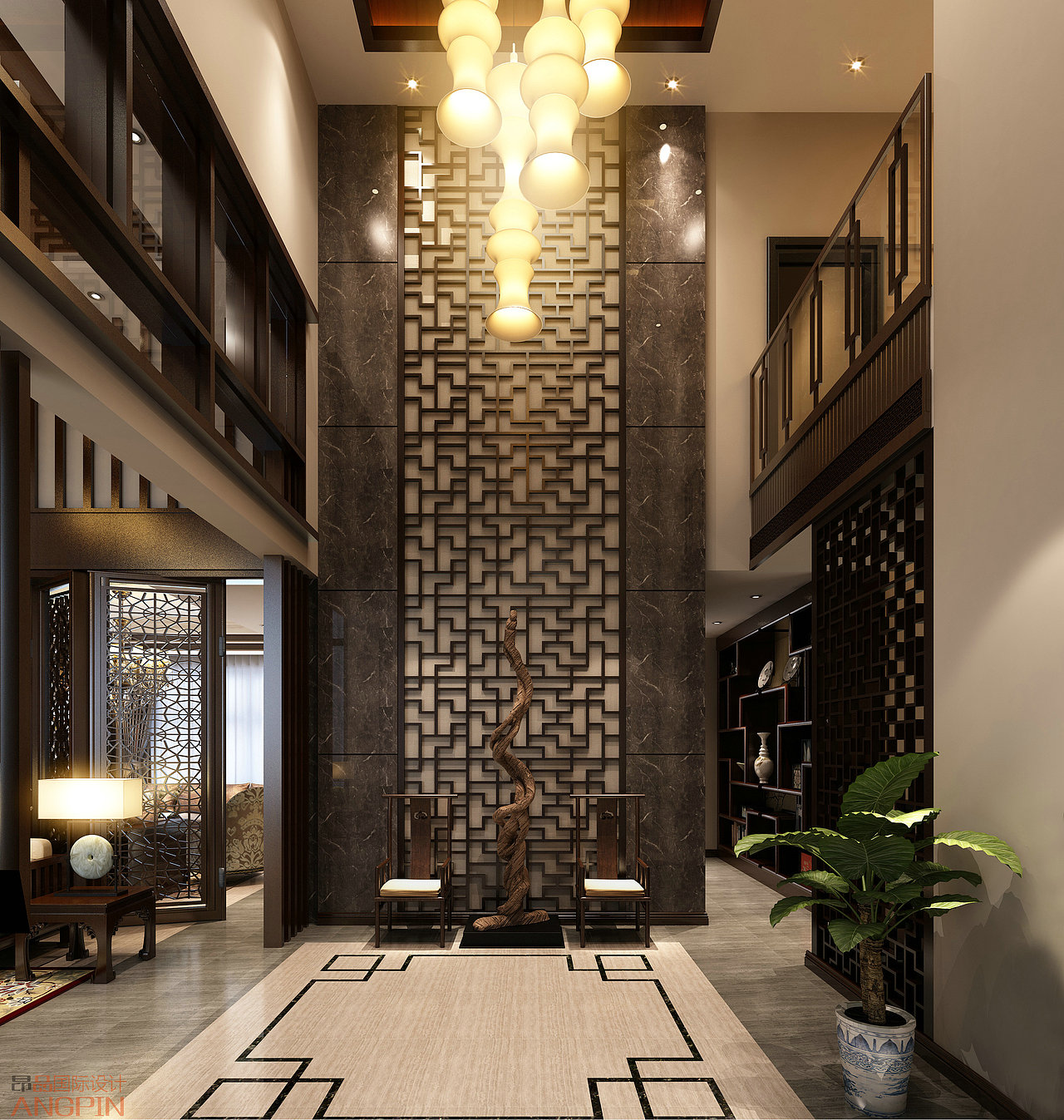 贵阳独栋别墅精美装修设计案例,中式风格设计!