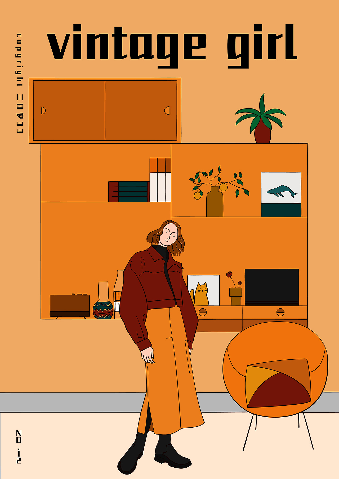 vintage girl 复古女孩插画