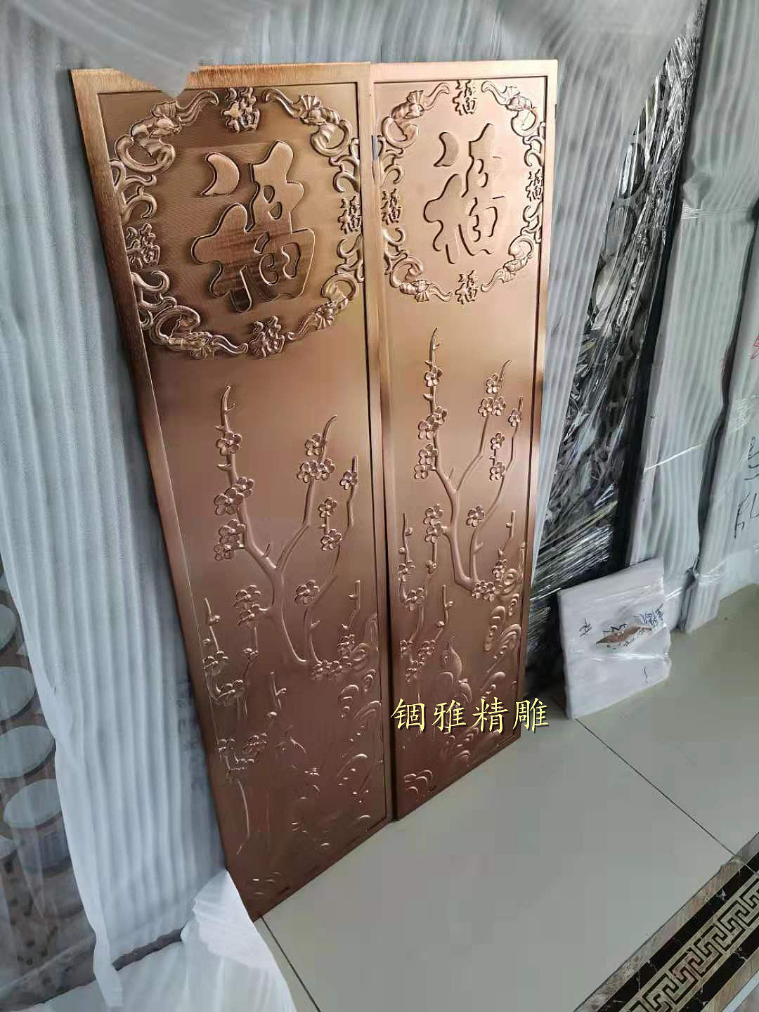 简约大气的仿古铜铝板浮雕背景墙壁画