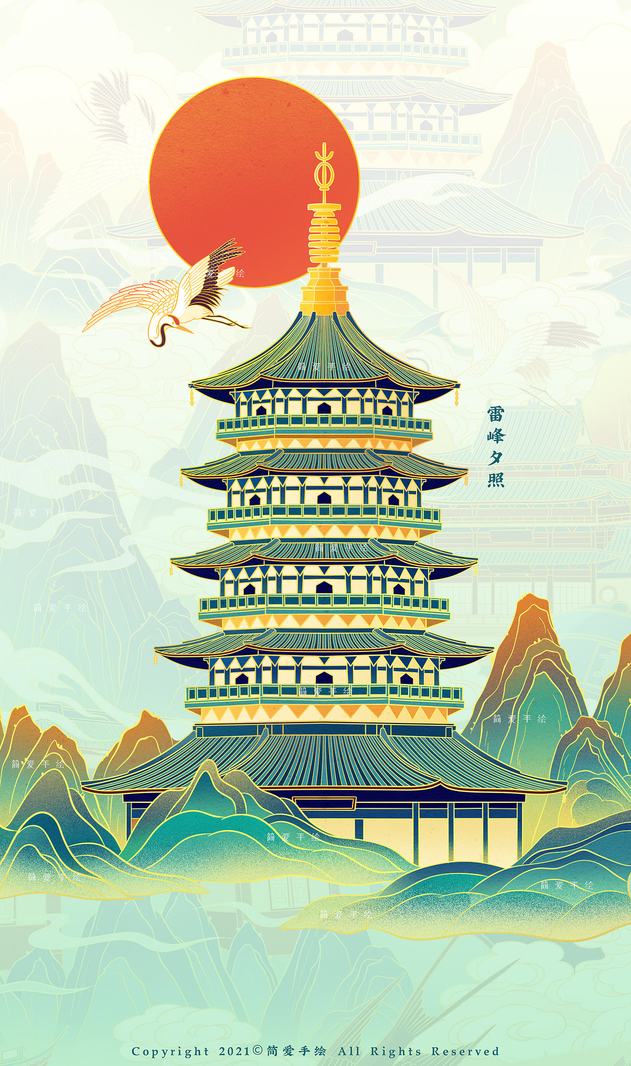 【西湖十景】杭州主题国风插画 _简爱手绘-站酷zcool