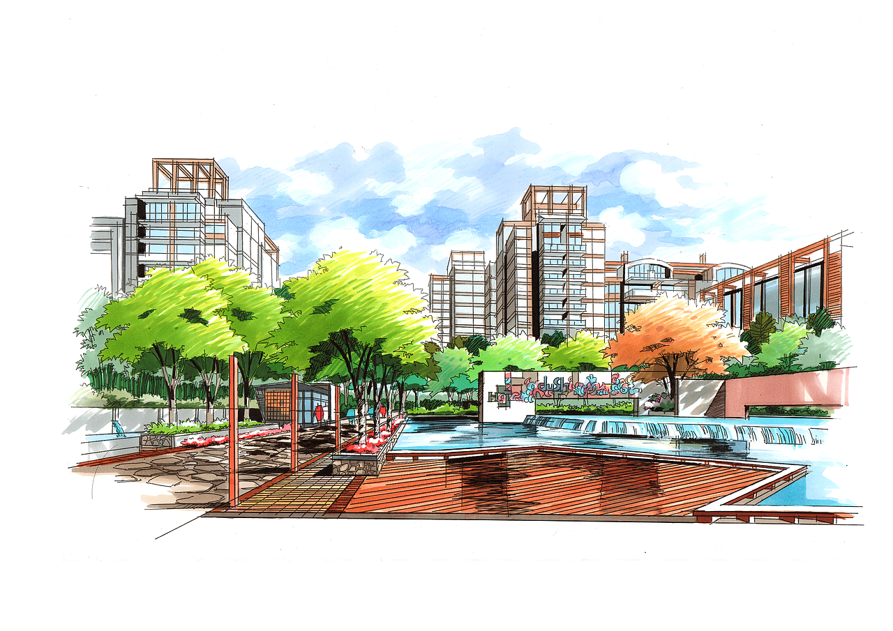 马克笔景观手绘表现