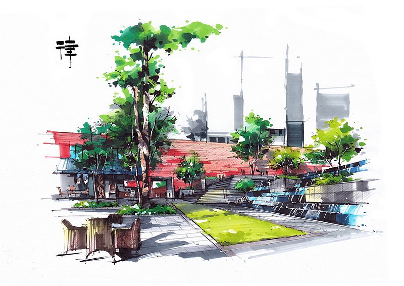 吕律谱景观手绘作品(卓越手绘)