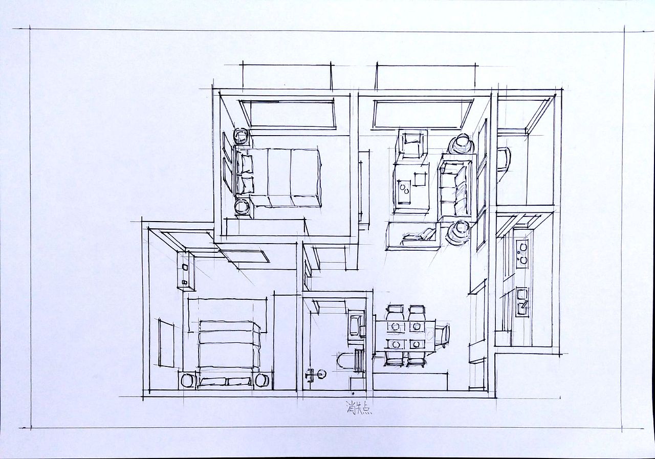 一叶手绘室内设计手绘线稿