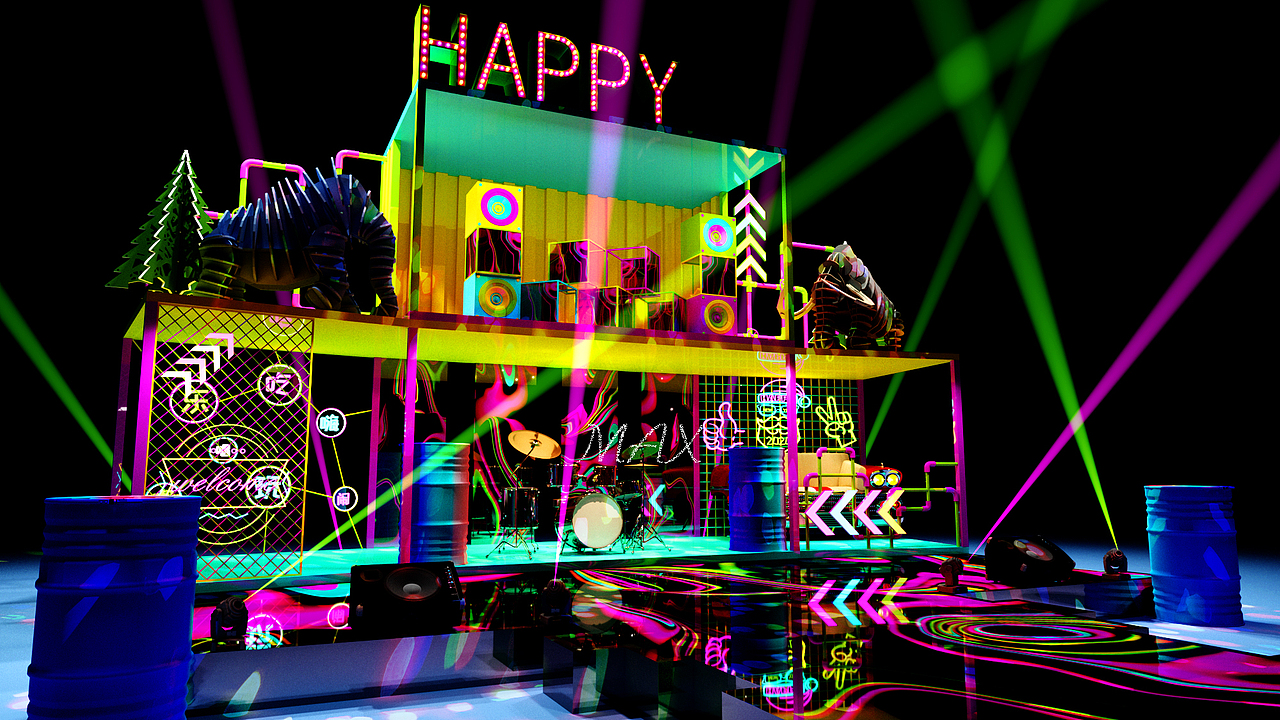 举报58分享原创作品空间舞台美术舞美创意设计美陈主题活动---音乐节