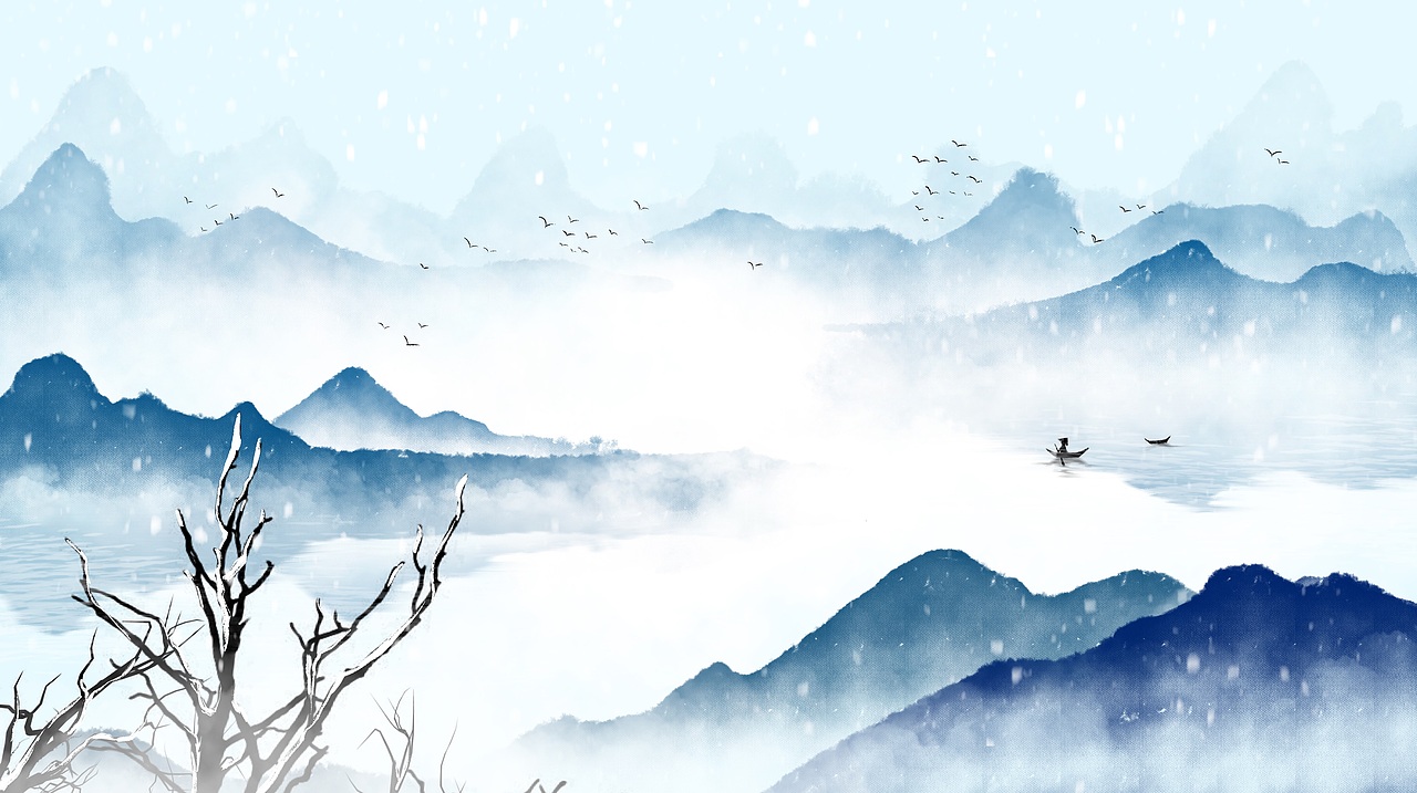 山水水墨画冬景