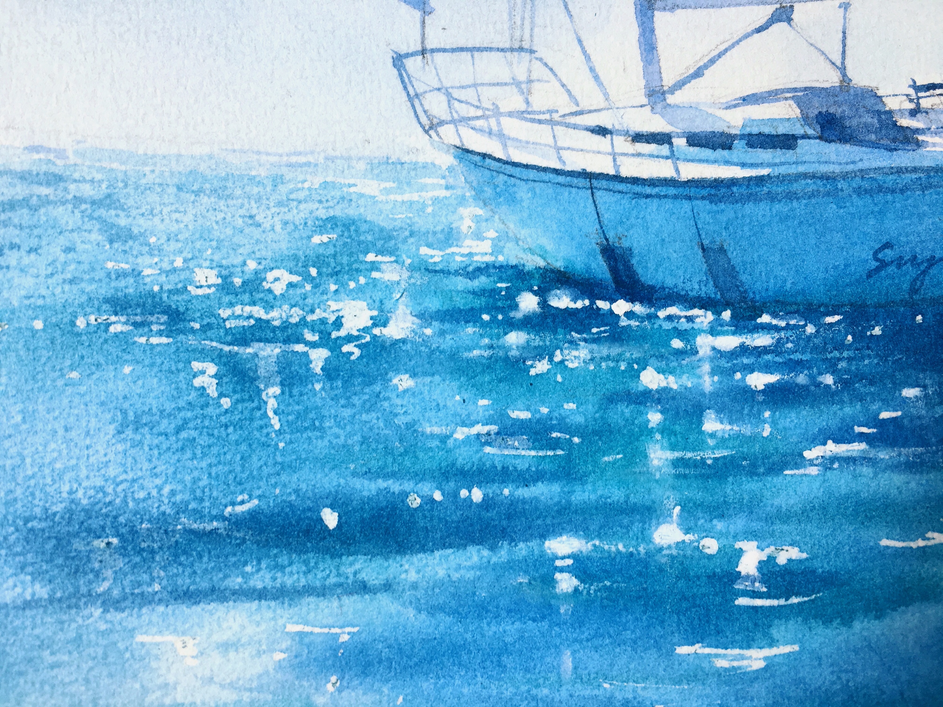 矢量手绘蓝色帆船图片素材免费下载 - 觅知网