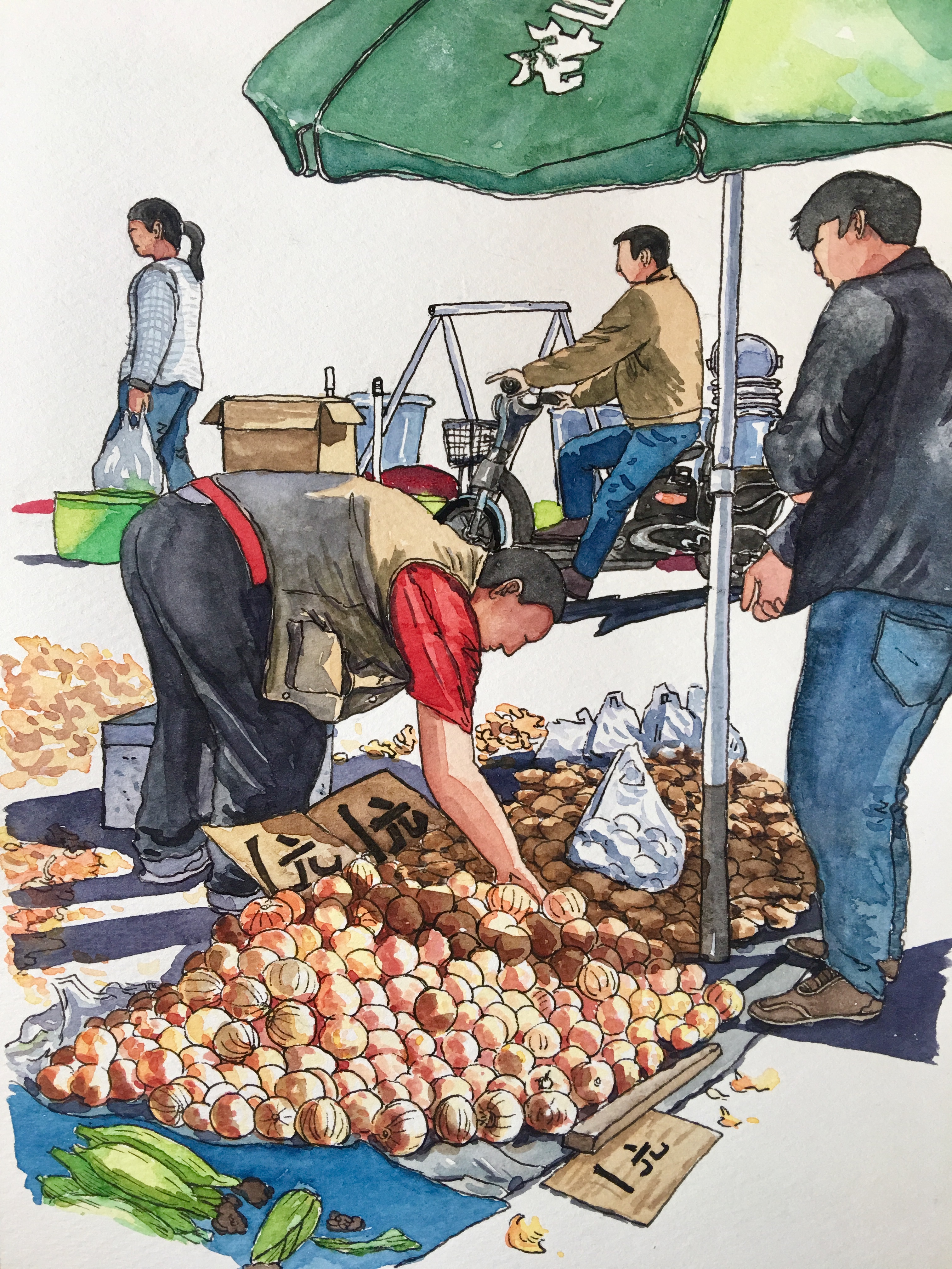 菜市场买菜绘画图图片