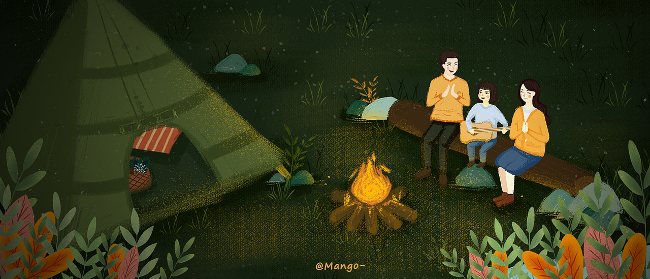 课件插图 Camping（野营）（图ZMTU3NjE4NDg0） - 绘本 - 站酷设计师Mango1219原创素材 - 站酷ZCOOL