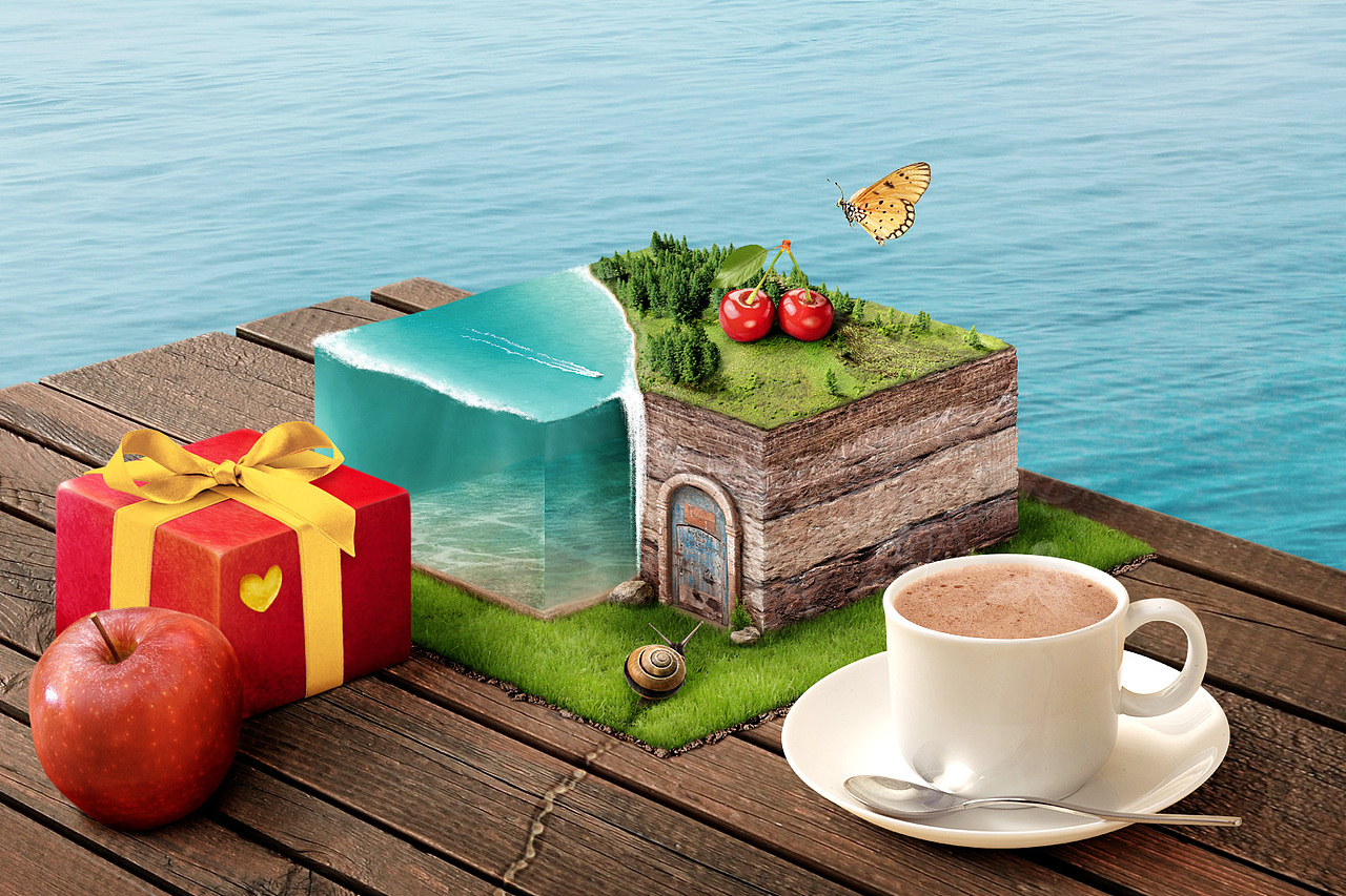 桌面、礼盒、立方体蛋糕,材质、透视练习。。。