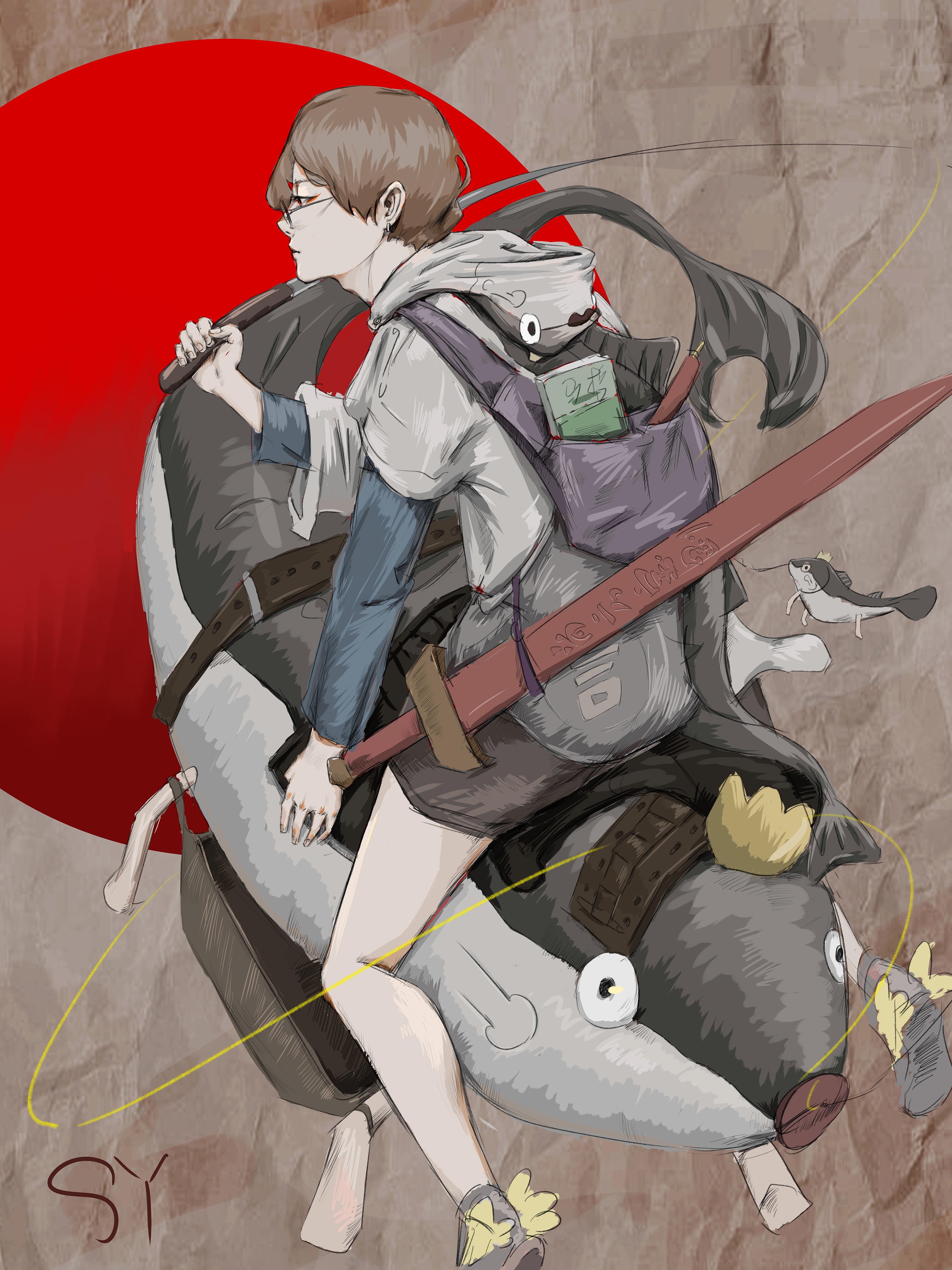 骑鱼男孩|插画|插画习作|束言 - 原创作品 - 站酷 (zcool)