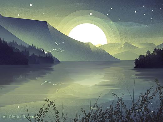 渐变山水插画