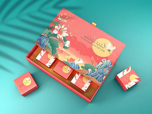 橘猫设计x中秋荷荷美美中秋月饼礼盒包装手绘插画