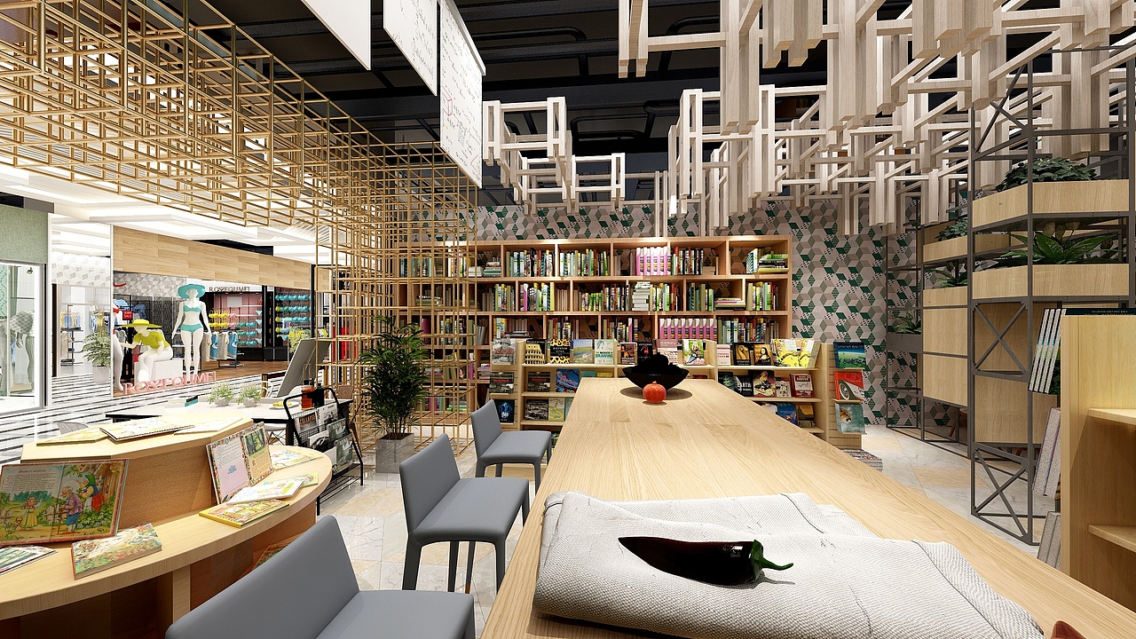 河南平市某地下商业空间自营书店方案（图ZMjc5NTM1ODUy） - 酒店餐饮设计 - 站酷设计师繁花流白原创素材 - 站酷ZCOOL