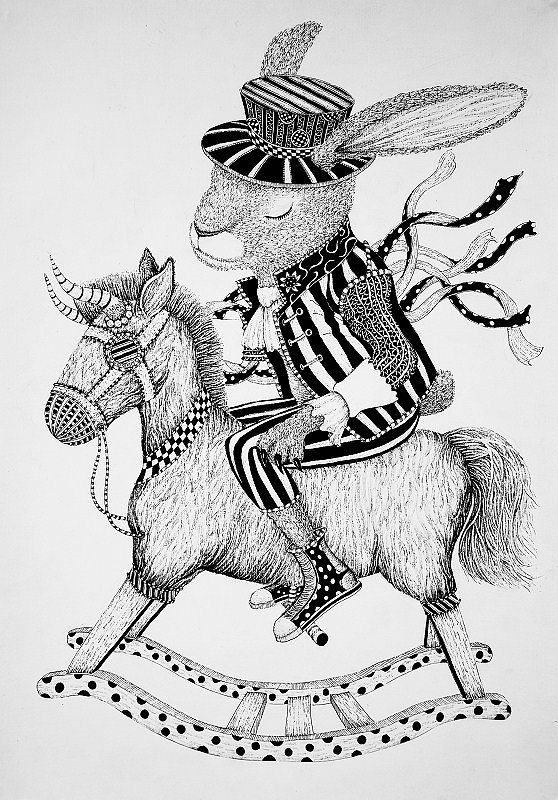 《三只兔子》之秋千、童年的木马、逝去(图ZMTAwNTUyOTY=) - 绘画 - 站酷设计师魔龙豆豆原创素材 - 站酷ZCOOL