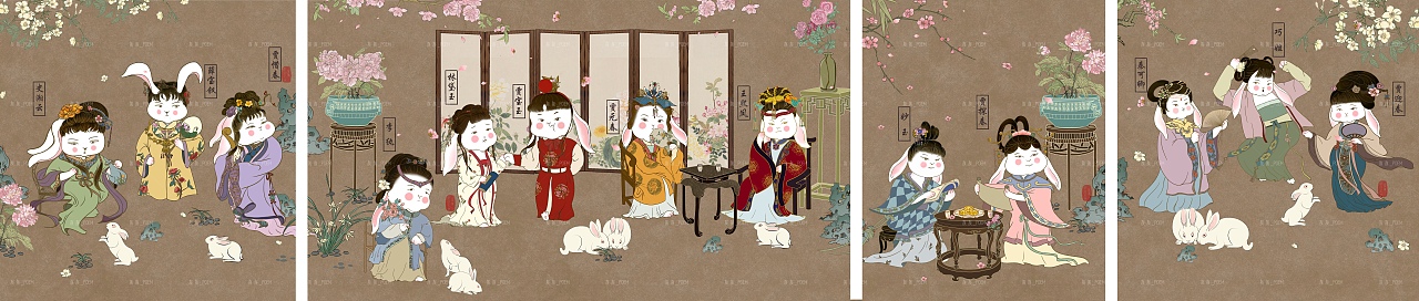 兔年IP卷—梦回红楼（图ZMzAzNDcwODg0） - 商业插画 - 站酷设计师柠檬甜不甜l原创素材 - 站酷ZCOOL
