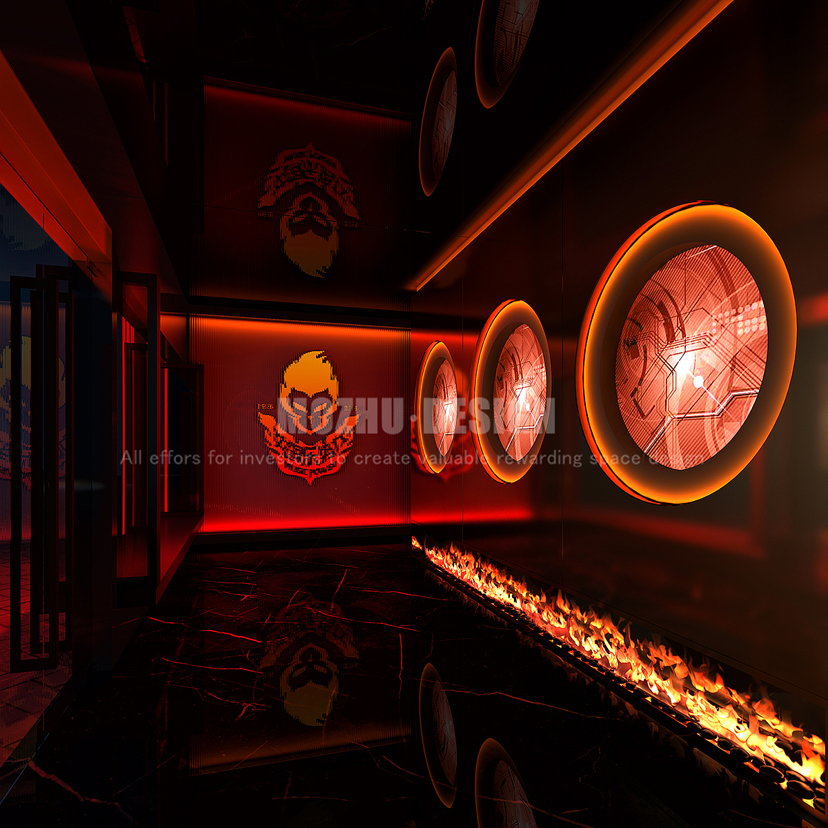 惠州叁疯Live House酒吧设计|成都演艺酒吧设计|酒吧过道设计效果图