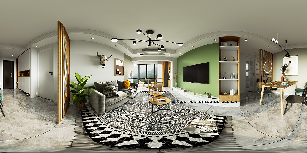 牛油果色客餐厅-3ds Max 2016-Corona3.0-Photoshop CC（图ZMjExODY1MjEy） - 家装设计 - 站酷设计师空间表现Design原创素材 - 站酷ZCOOL