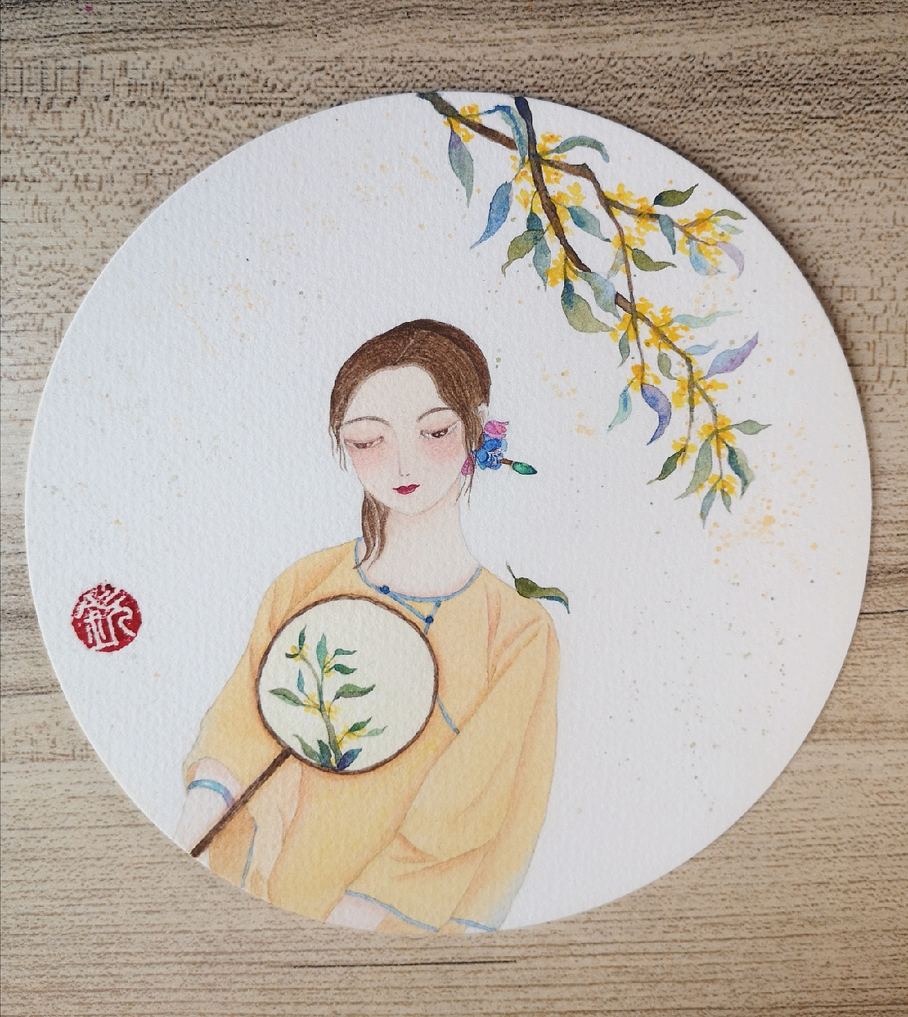 古典美人水彩手绘～人闲桂花落