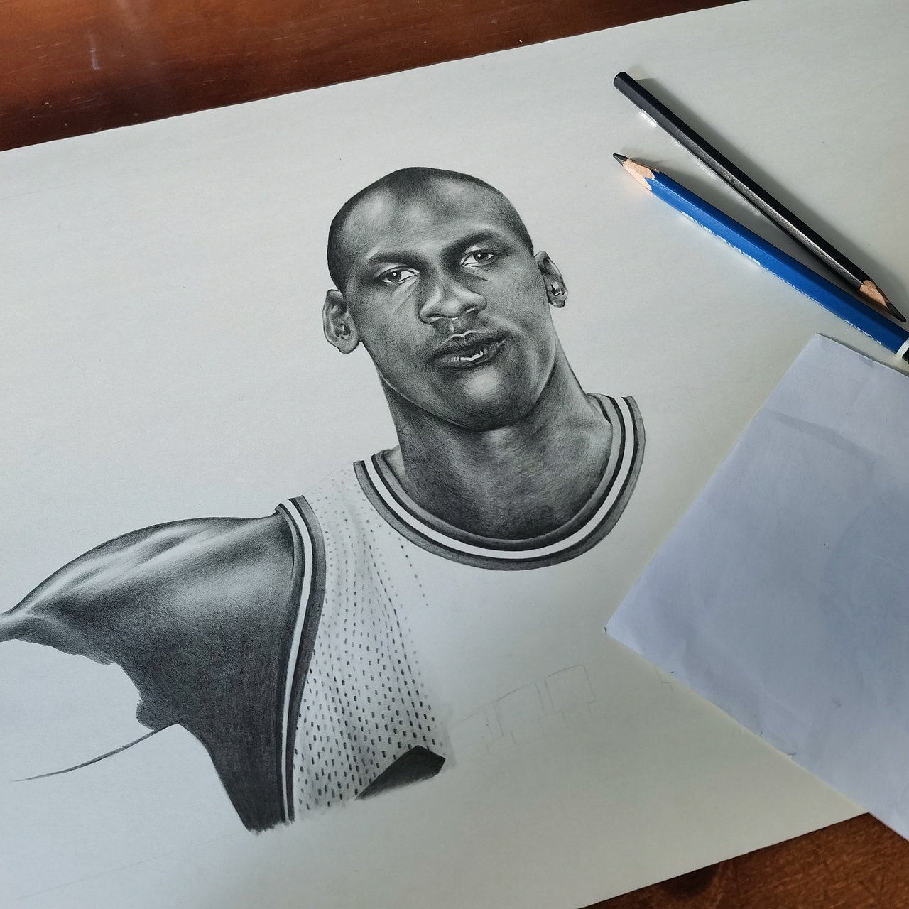 人像素描飞人乔丹展臂