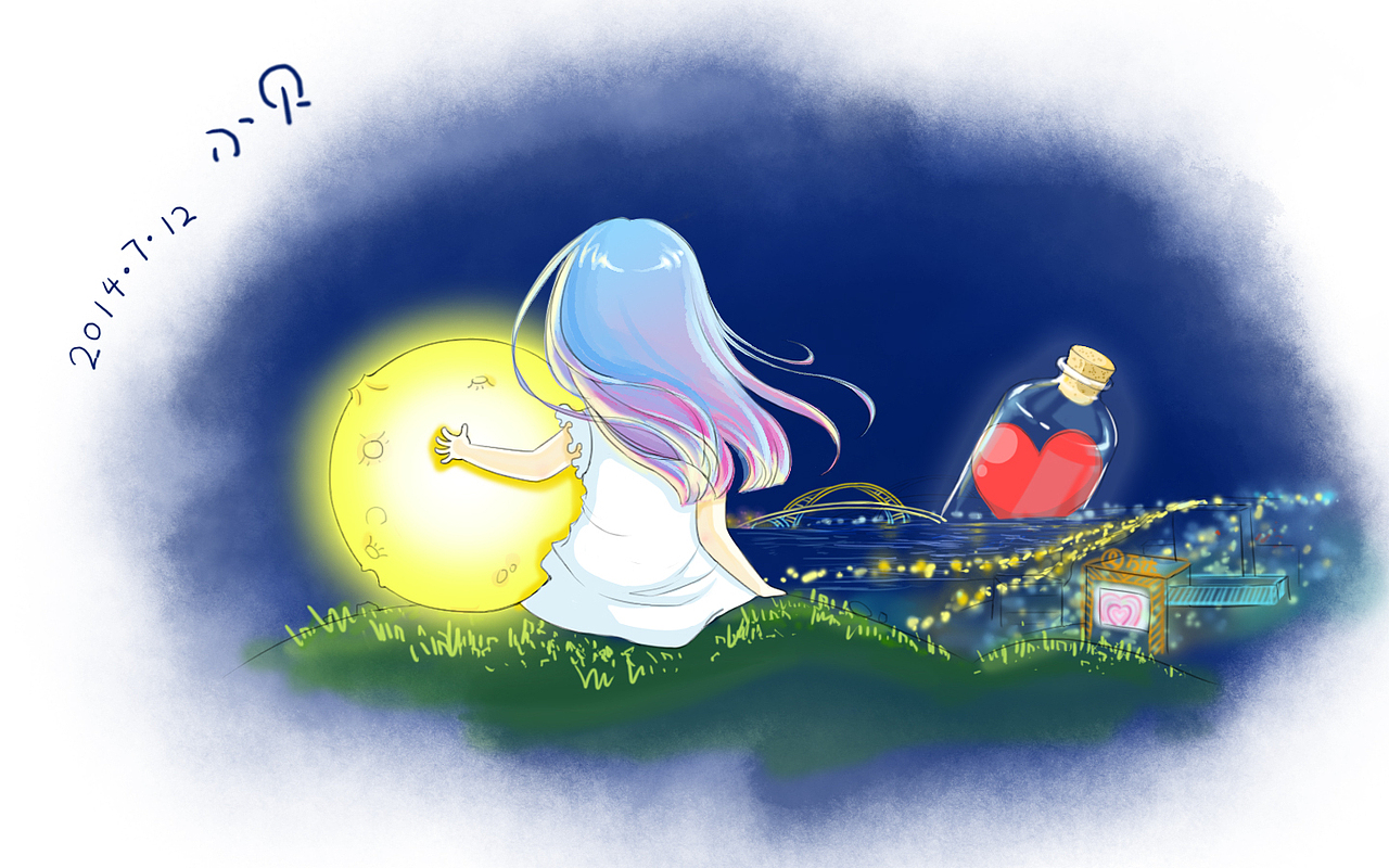 我把心寄存远方，只剩月亮陪着我（图ZMTc5NzcyMDA=） - 商业插画 - 站酷设计师小贝水当当原创素材 - 站酷ZCOOL