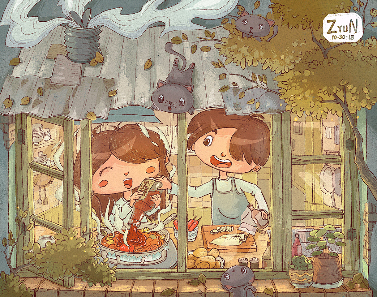 周末的晚餐时光（图ZMTM0NzcyNzI0） - 儿童插画 - 站酷设计师在下兔巴达原创素材 - 站酷ZCOOL