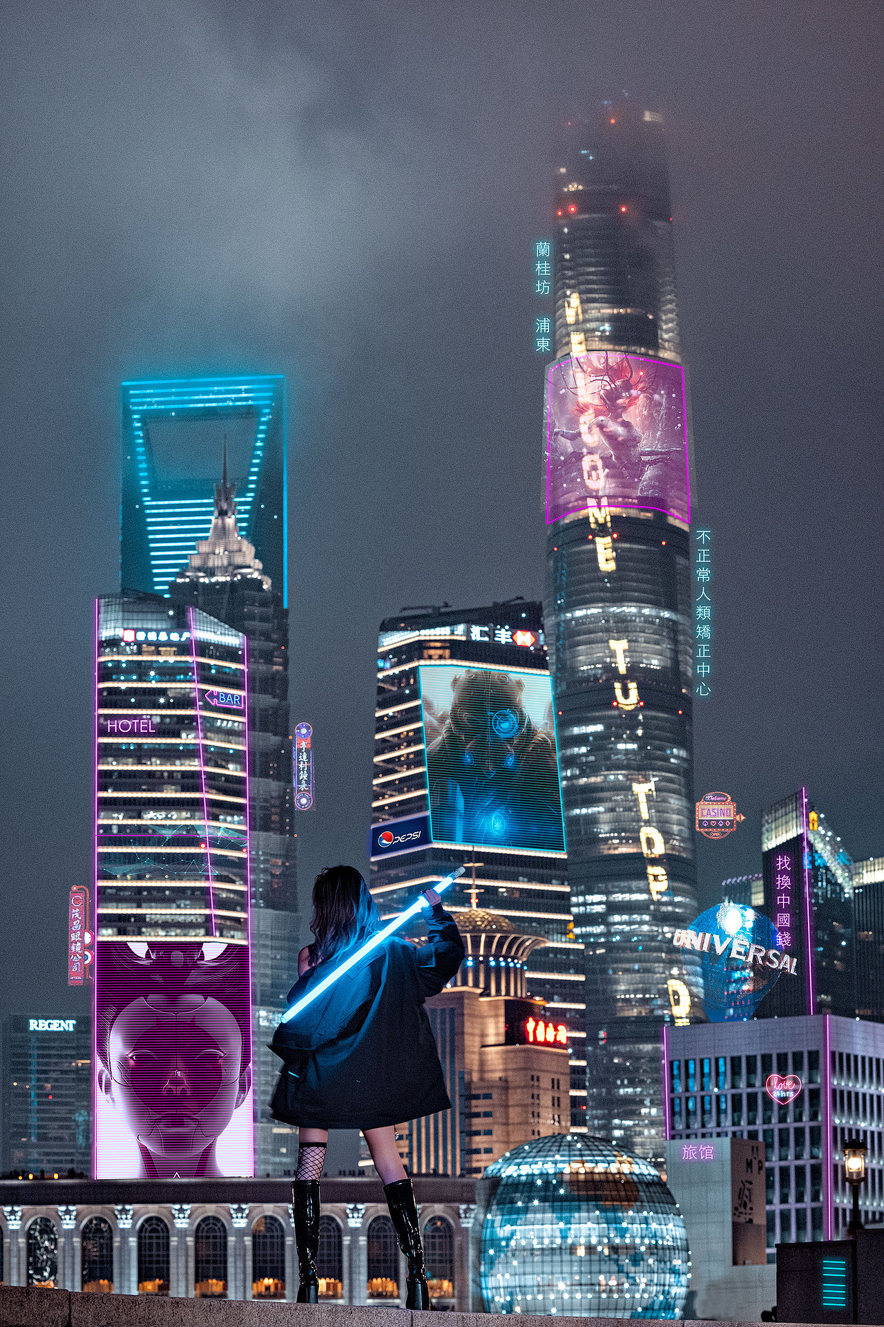 把上海拍成赛博朋克夜之城（图ZMjc3NTM5MTI0） - 人像摄影 - 站酷设计师CI_Chain原创素材 - 站酷ZCOOL