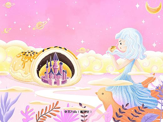 蛋黄酥礼盒插画包装插画-女孩和梦幻城堡