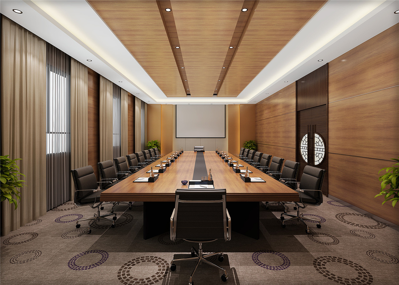 会议室的色彩力求稳重,优雅,设计时与使用者群体与范围考虑,使整体