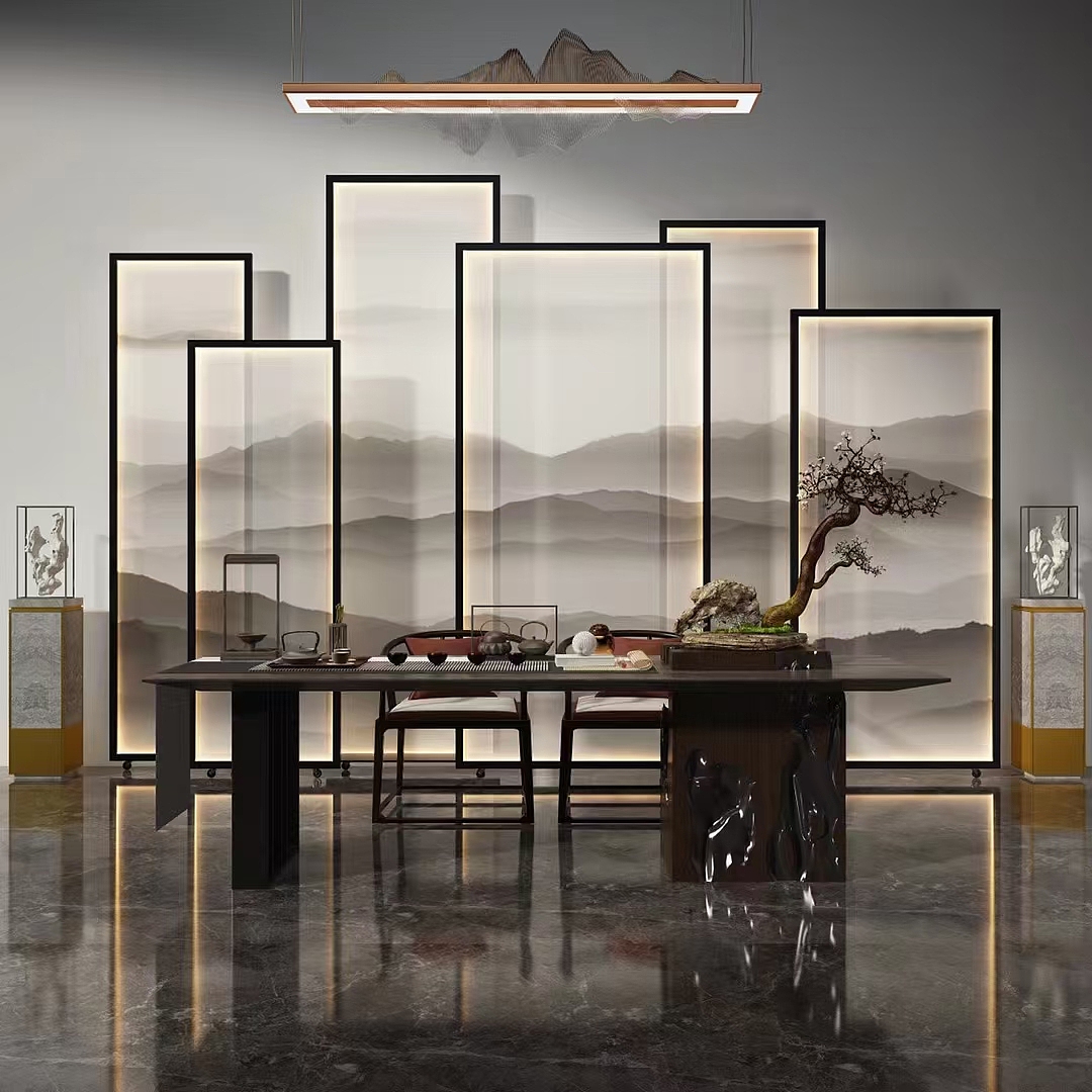 新中式茶室背景屏风应用隔断方案（图ZMjgzNTIwMjAw） - 酒店餐饮设计 - 站酷设计师shunlong2018原创素材 - 站酷ZCOOL