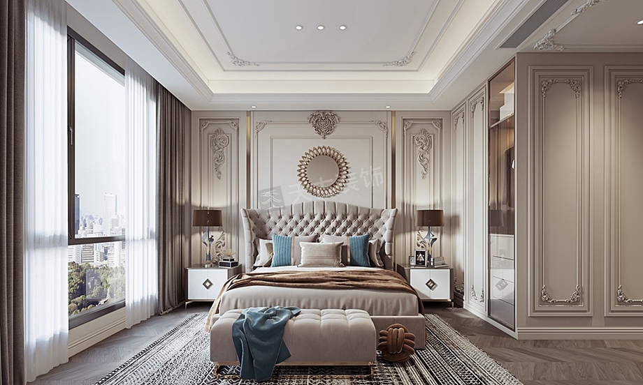 恒大麓山湖联排别墅装修案例,现代法式风格设计效果图