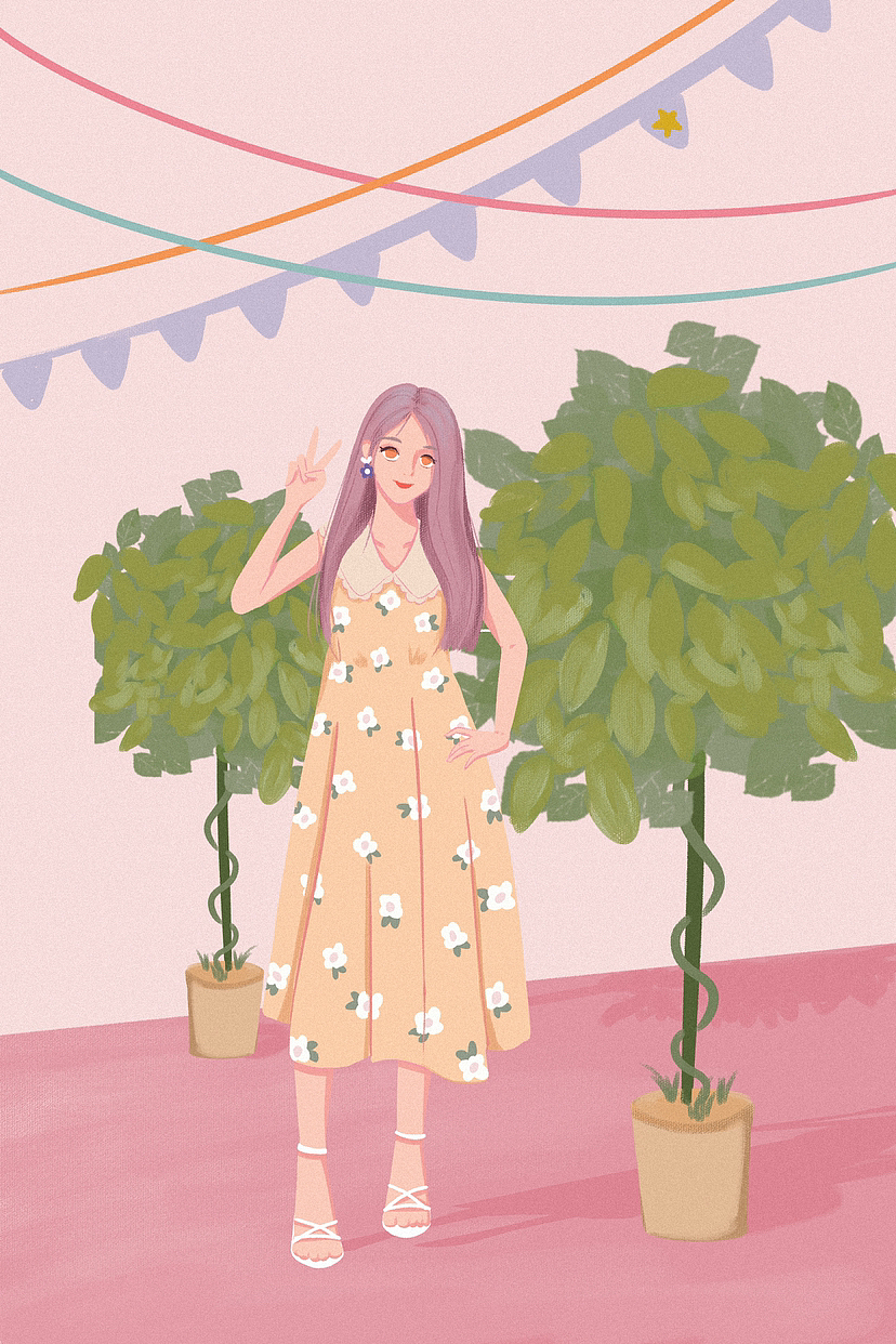 甜美清新女孩插画