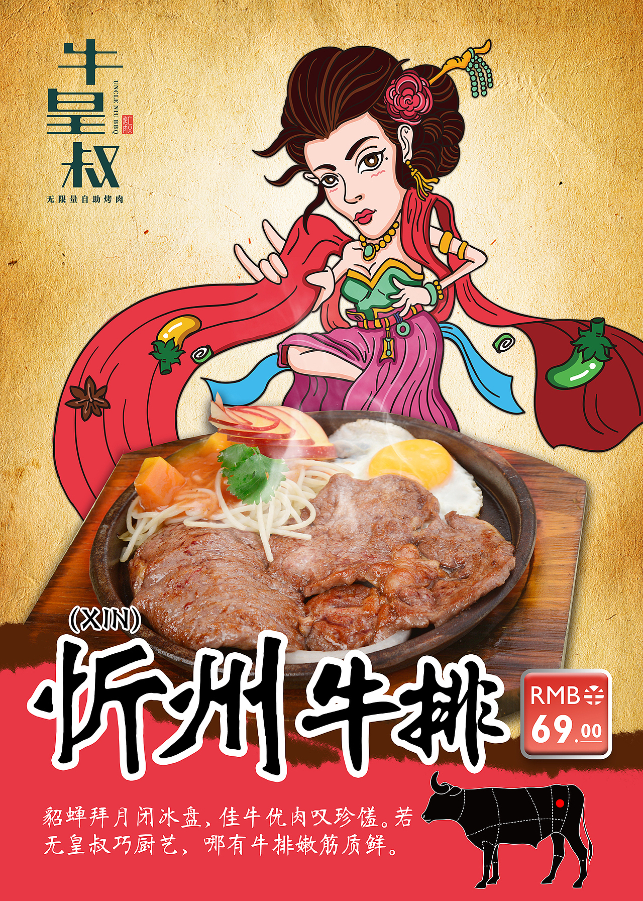 牛皇叔牛排专属插画(企业专属插画)