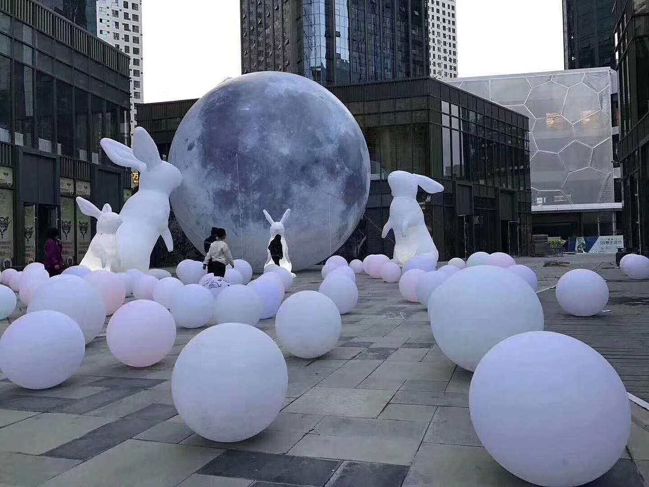 中秋户外发光月亮装饰灯月兔灯大型月球气膜灯亮化装置