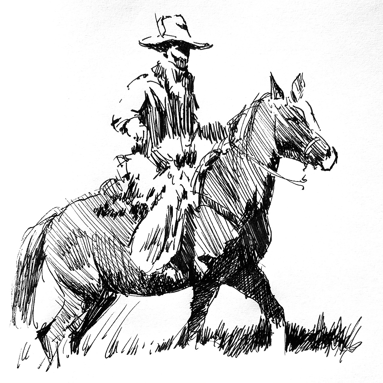 钢笔速写练习,西部牛仔|纯艺术|绘画|会画画的建筑师 - 临摹作品