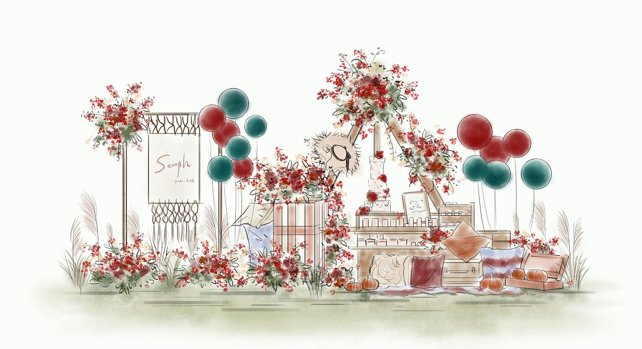 婚礼手绘 水彩风