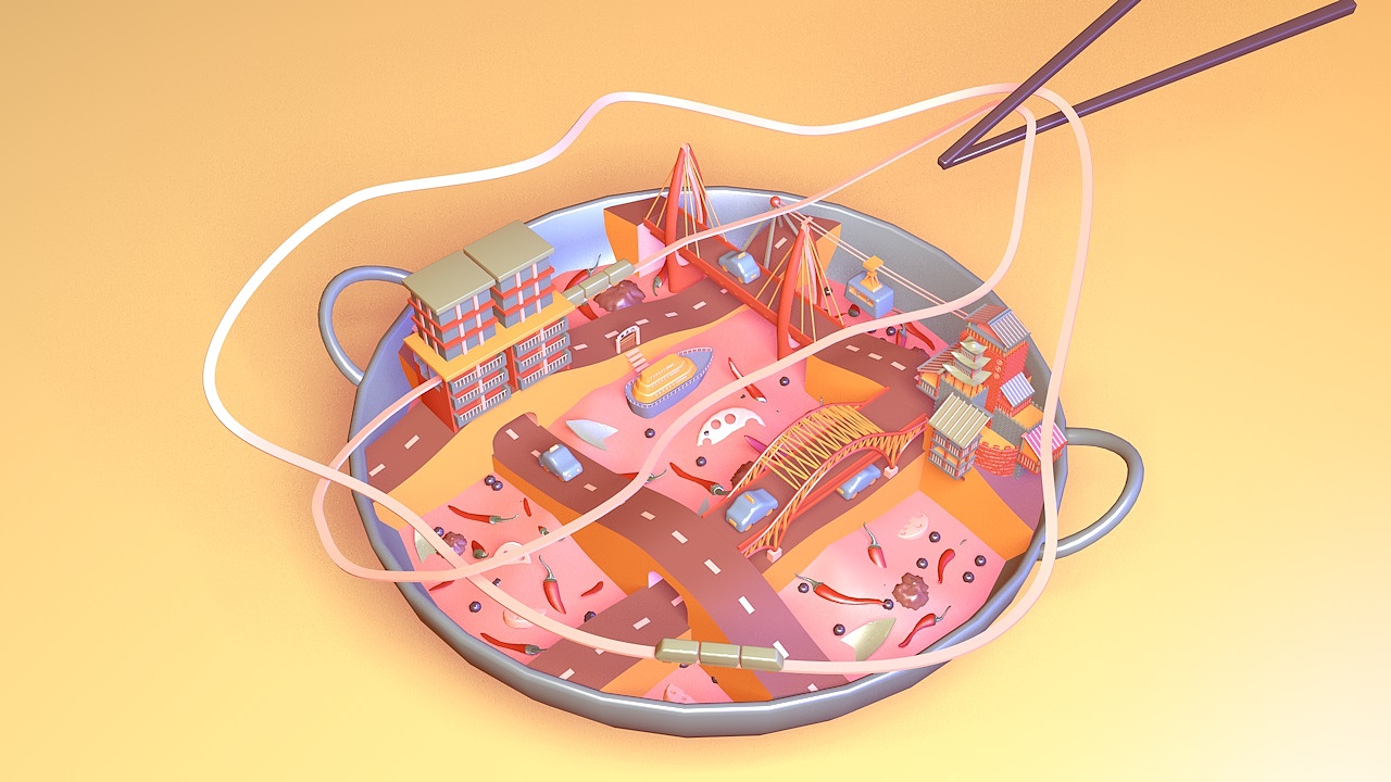 C4D动画｜火锅上的城市 —— 重庆（图ZMjA1MTgwODY0） - 建筑/空间 - 站酷设计师Levin_Qu原创素材 - 站酷ZCOOL