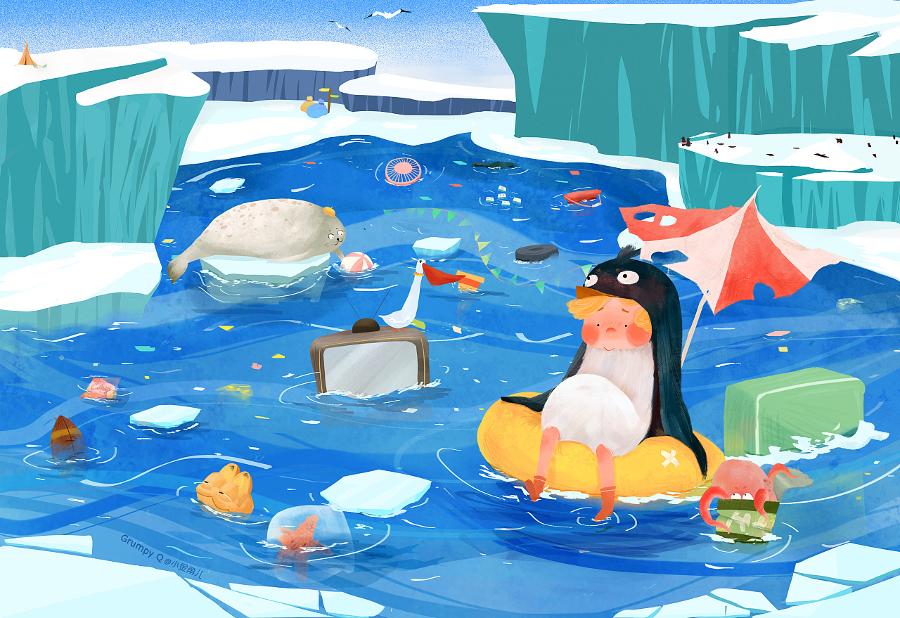 小企鹅 海洋 垃圾