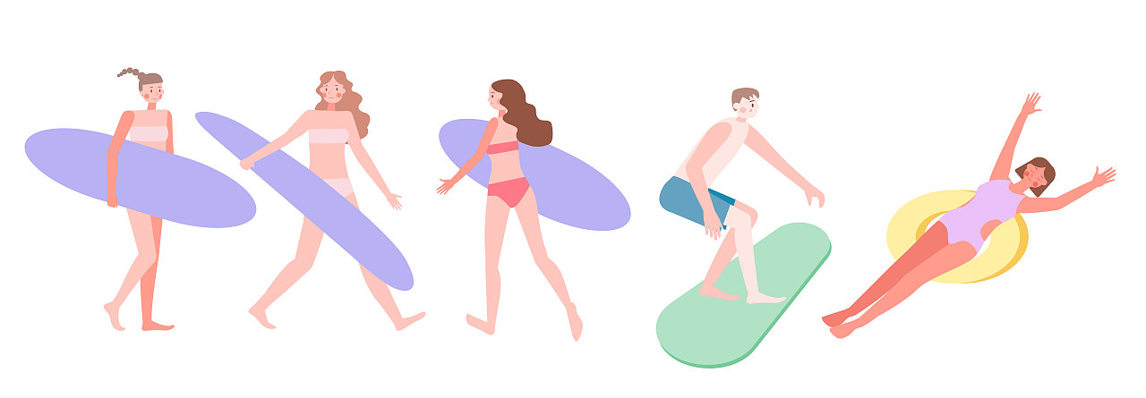 夏日游泳派队/2.5D插画/扁平插画（图ZMjYxMjExNDE2） - 创作习作 - 站酷设计师千一禾原创素材 - 站酷ZCOOL