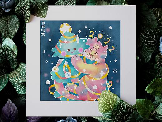 圣诞新年快乐！原创明信片插画 治愈水彩绘本手绘风