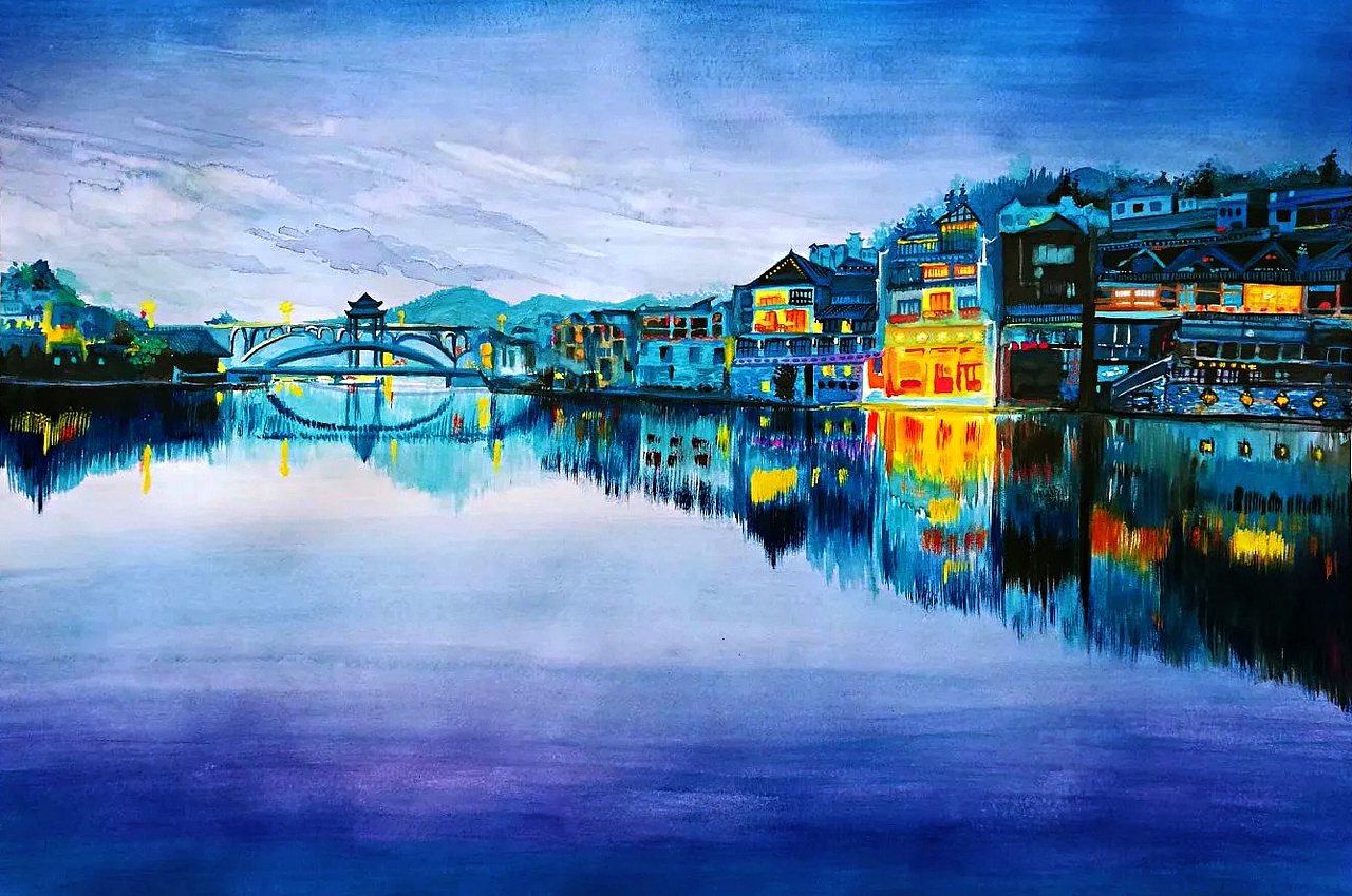 凤凰古城水彩写生