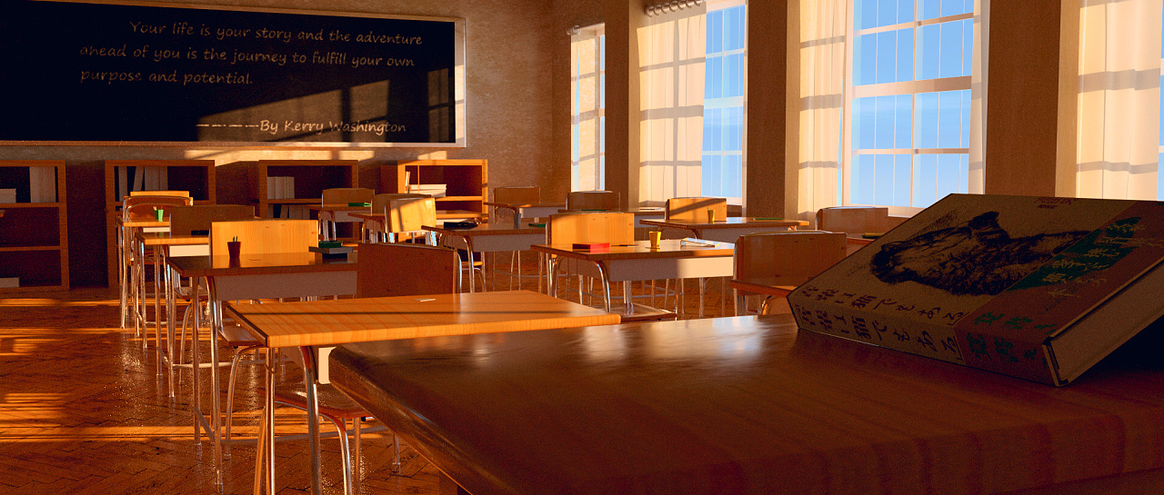 「教室」|三维|场景|wilank - 临摹作品 - 站酷 (zcool)