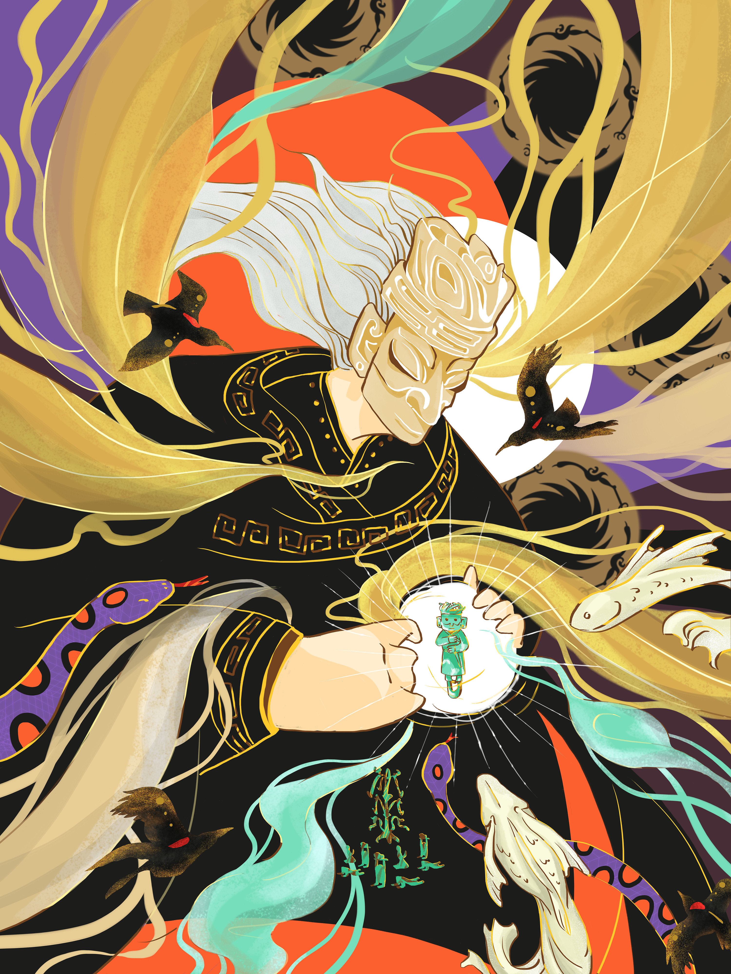 古蜀之光 五彩神鸟 三星堆祭祀文化金沙太阳神鸟插画