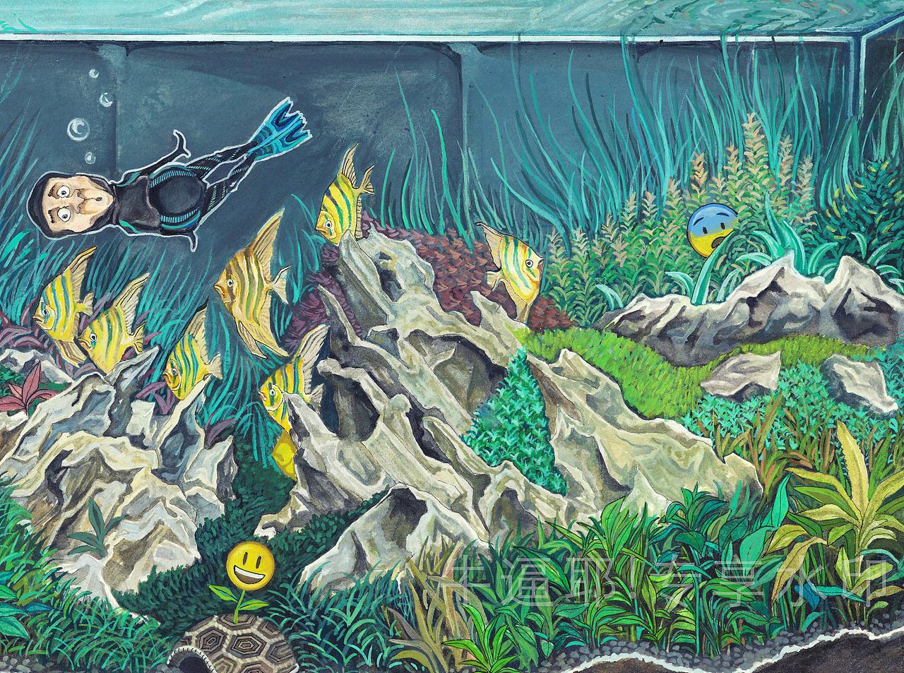 骑鱼去旅行之 八，水族箱（图ZNDY5MDY0NzY=） - 商业插画 - 站酷设计师NIUBOY原创素材 - 站酷ZCOOL