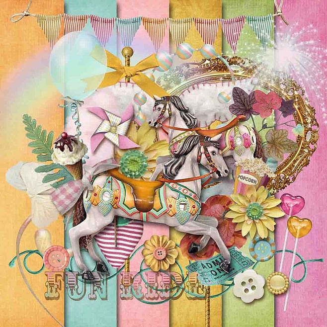 儿童节素材 宝宝相册 儿童相册 相册模版 卡通 六一 游乐场 木马 儿童节 马戏团 气球