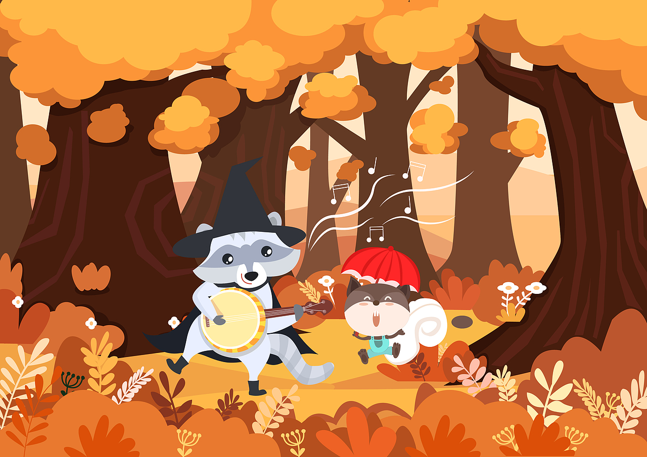 ai儿插秋天森林